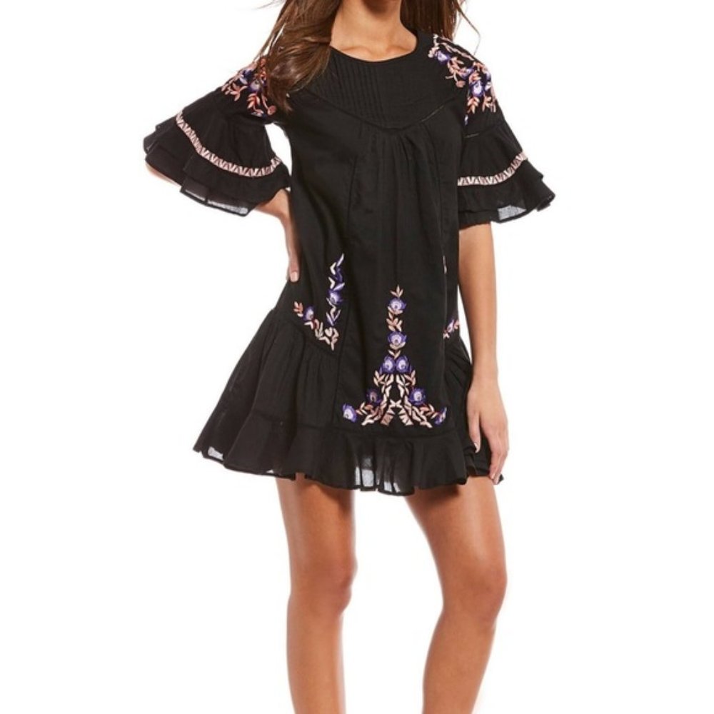 Free People Pavlo Ruffle Flounce Embroidered Dress